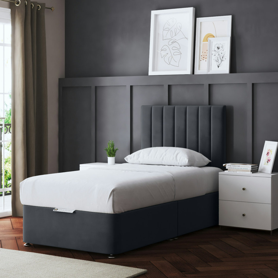 DS Living Upholstered Panel Divan Bed with Headboard Grey Single (3')